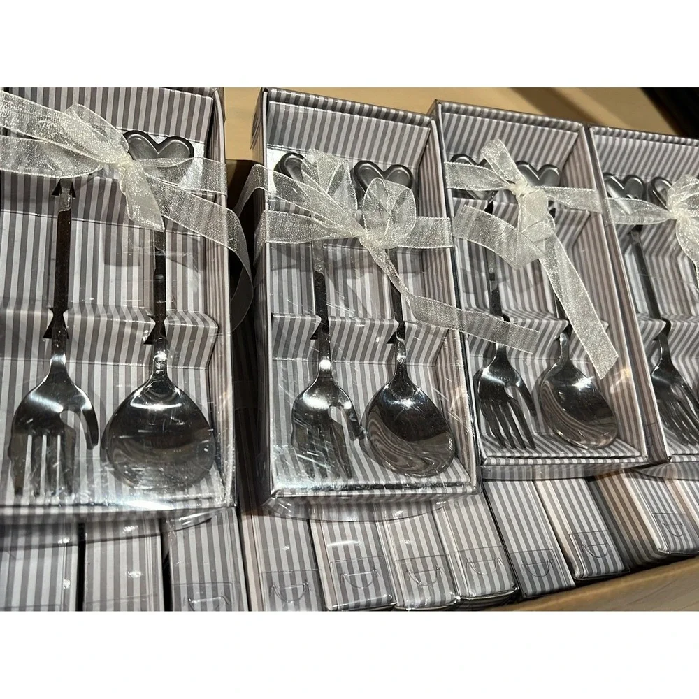 Heart Handle Fork Spoon Set Silver Stainless Steel Wedding Bridal Shower Gift